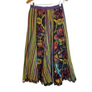 Soft Surroundings Vintage Geometric Metallic Rainbow Stripe Boho Maxi Skirt SP